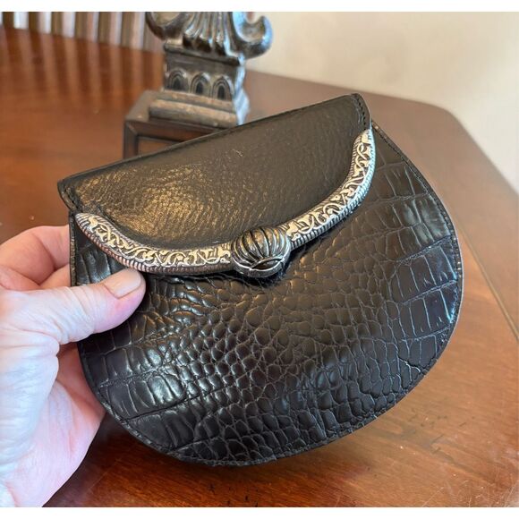 BRIGHTON - Vintage Black Croc-Embossed Leather Small Clutch. Like New! - Picture 8 of 16